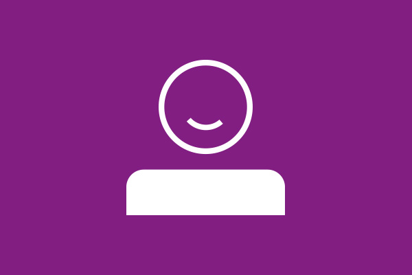 Ícone de uma pessoa sobre um fundo roxo.